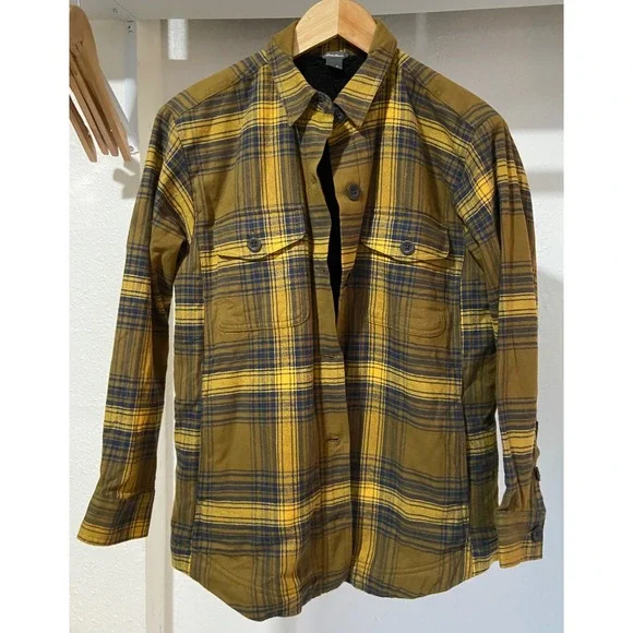 Eddie Bauer Men's Flannel Fleece Lined Shirt Jacket Yellow Plaid Outerwear Sz S - Picture 8 of 15